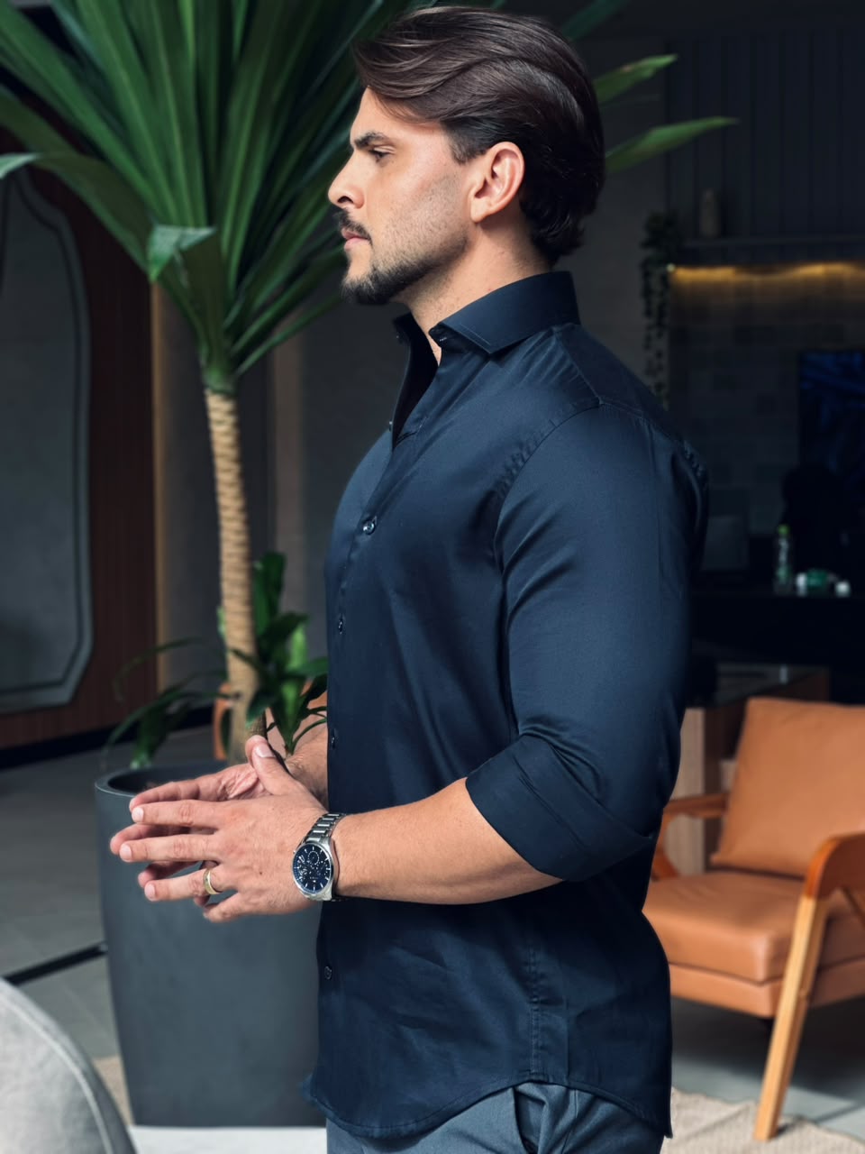 CAMISA FIO 100 EGIPCIO MARINHO
