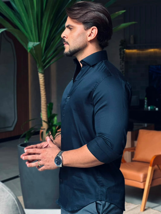 CAMISA FIO 100 EGIPCIO MARINHO