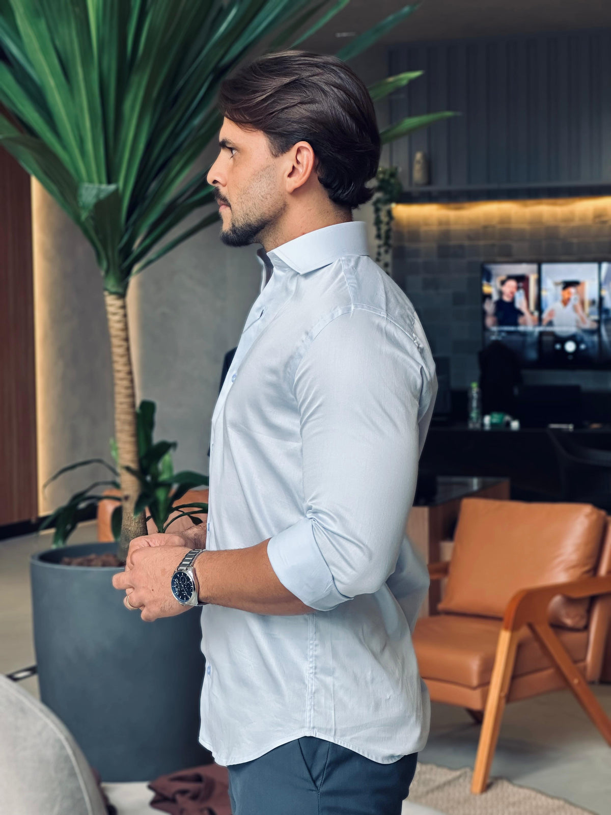 CAMISA FIO 100 EGIPCIO AZUL