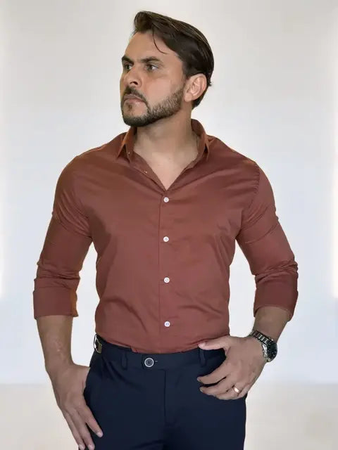 CAMISA SOCIAL MANGA LONGA TERRACOTA