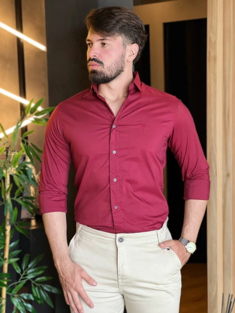 CAMISA SOCIAL MANGA LONGA VINHO