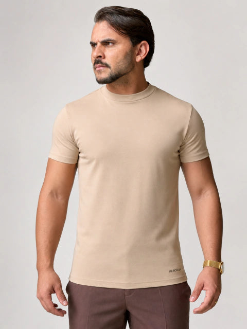 T-SHIRT GOLA MÉDIA BEGE MORITZ